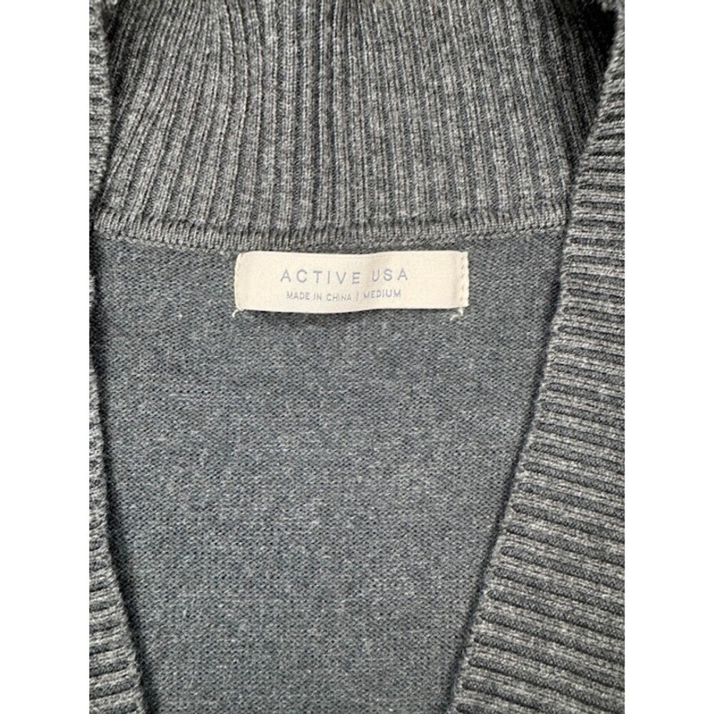 Gray Open Front Knit Cardigan Long Sleeve Ribbed Lightweight Pockets M - Picture 3 of 5
